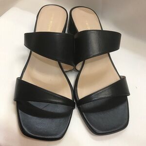 Stuart Weitzman Black Slip On Block Heel Sandals sz 12B NWOB